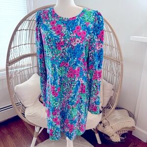 Lilly Pulitzer Sophie Dress L Shell Me About It Floral Knit Long Sleeve Hearts